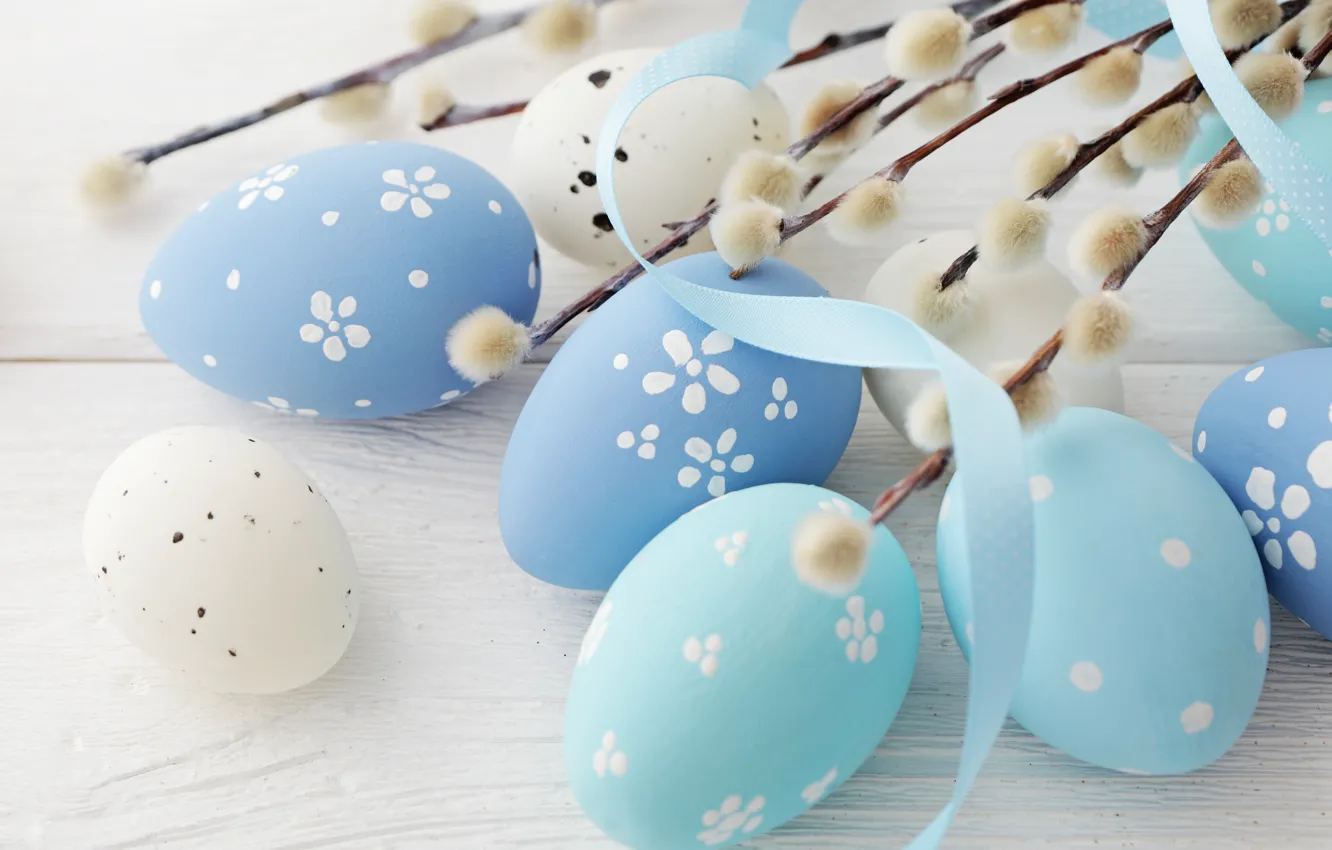 Photo wallpaper Easter, wood, Verba, spring, Easter, eggs, decoration, Happy