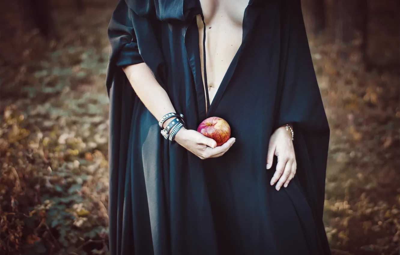Photo wallpaper autumn, chest, look, girl, nature, pose, style, glade