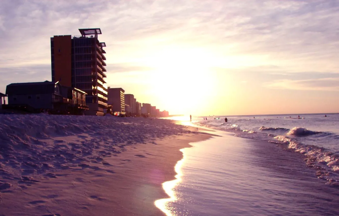 Photo wallpaper beach, sunset, the city, the ocean, the evening, Panama
