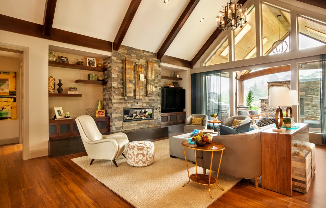 Photo wallpaper interior, villa, terrace, living space, design. house