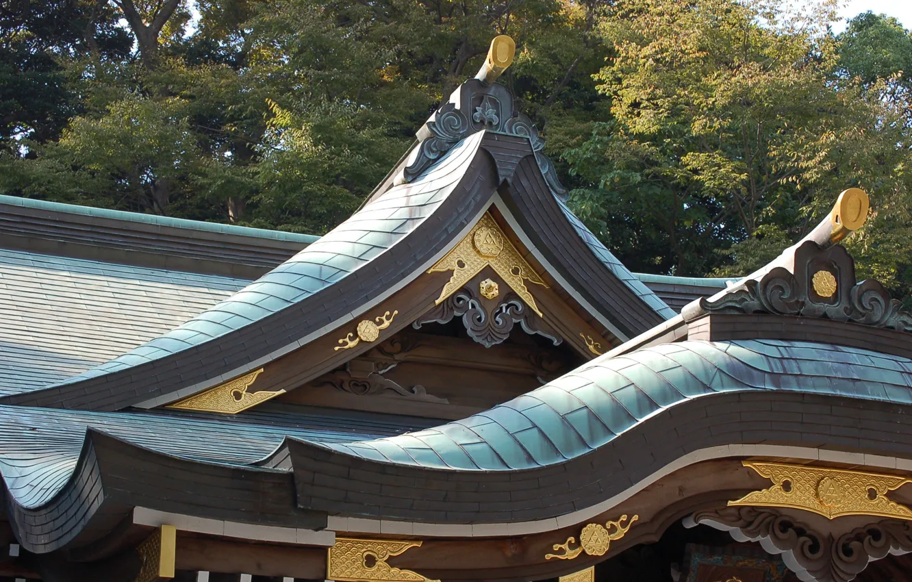 Photo wallpaper Japan, temple, Japan, the roof of the house
