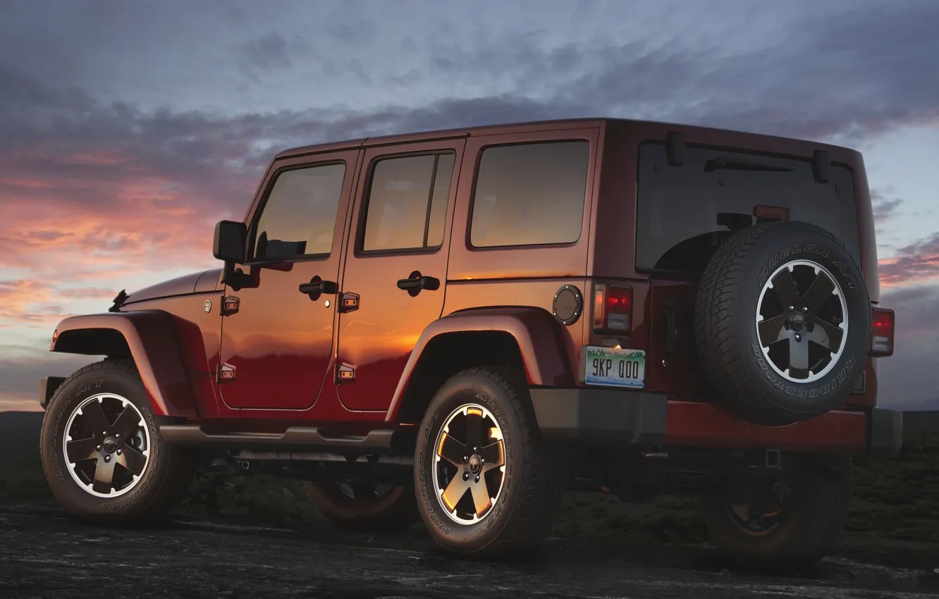Photo wallpaper Sunset, The sky, Wheel, Machine, Jeep, Jeep, Unlimited, Wranger