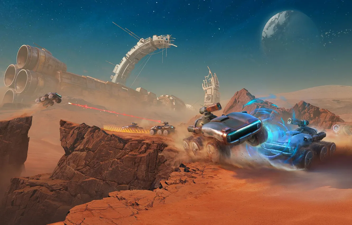 Photo wallpaper Sand, Rocket, Mars, Tanks, Game, WoT, World of Tanks, World Of Tanks