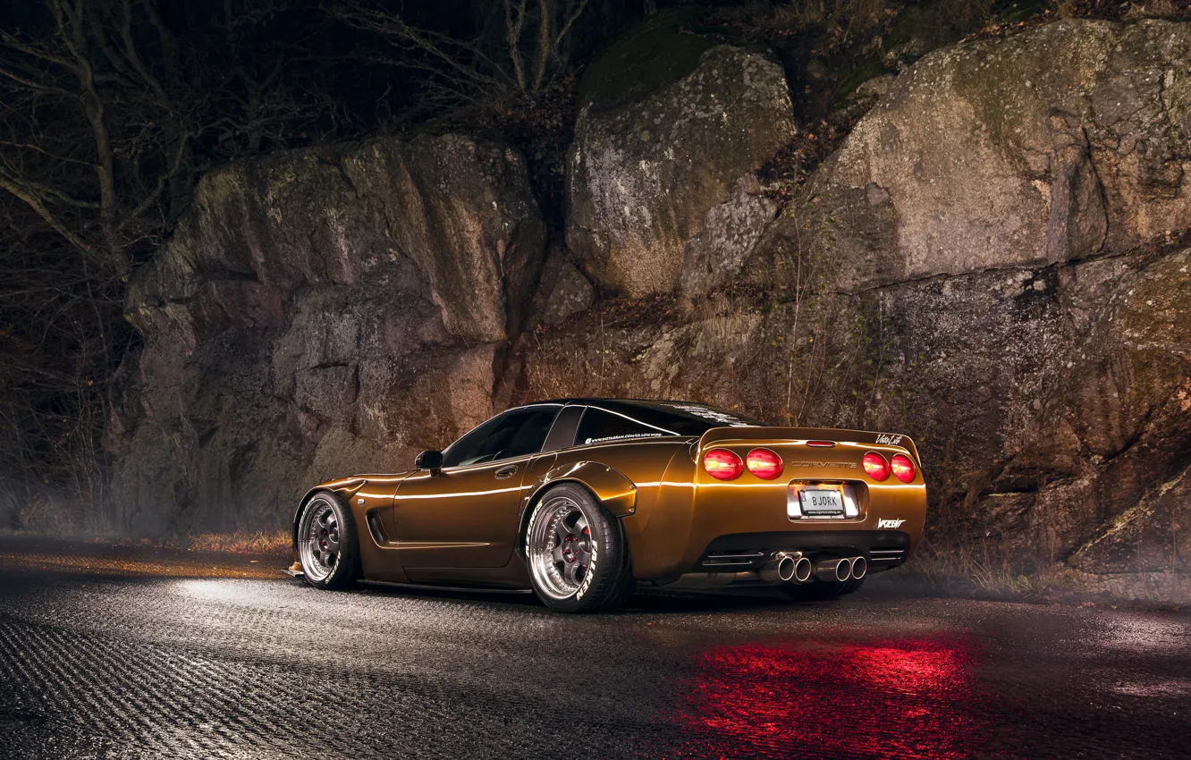 Photo wallpaper Corvette, Night, Brown, C5