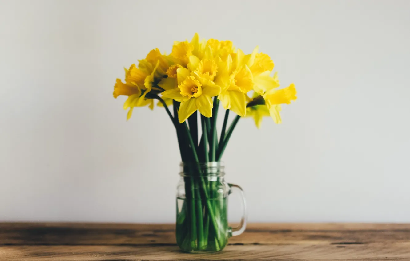 Photo wallpaper flowers, bouquet, yellow, daffodils