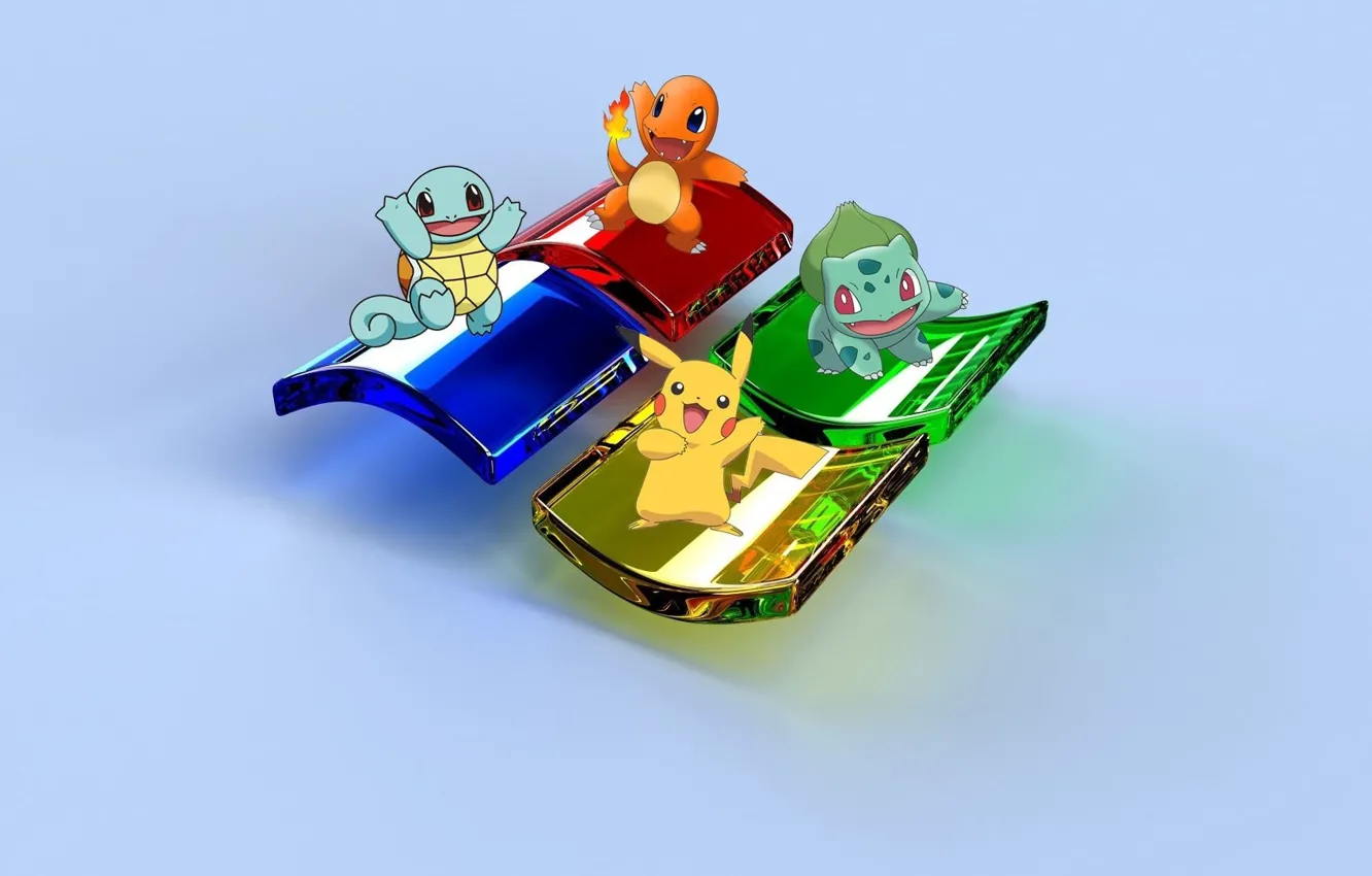 Photo wallpaper blue, yellow, red, green, green, red, windows, Pikachu