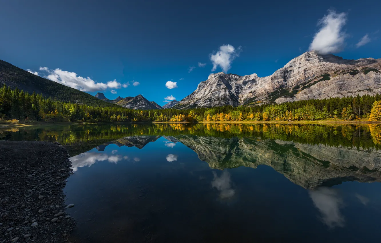 Photo wallpaper autumn, forest, mountains, lake, reflection, Canada, Albert, Alberta