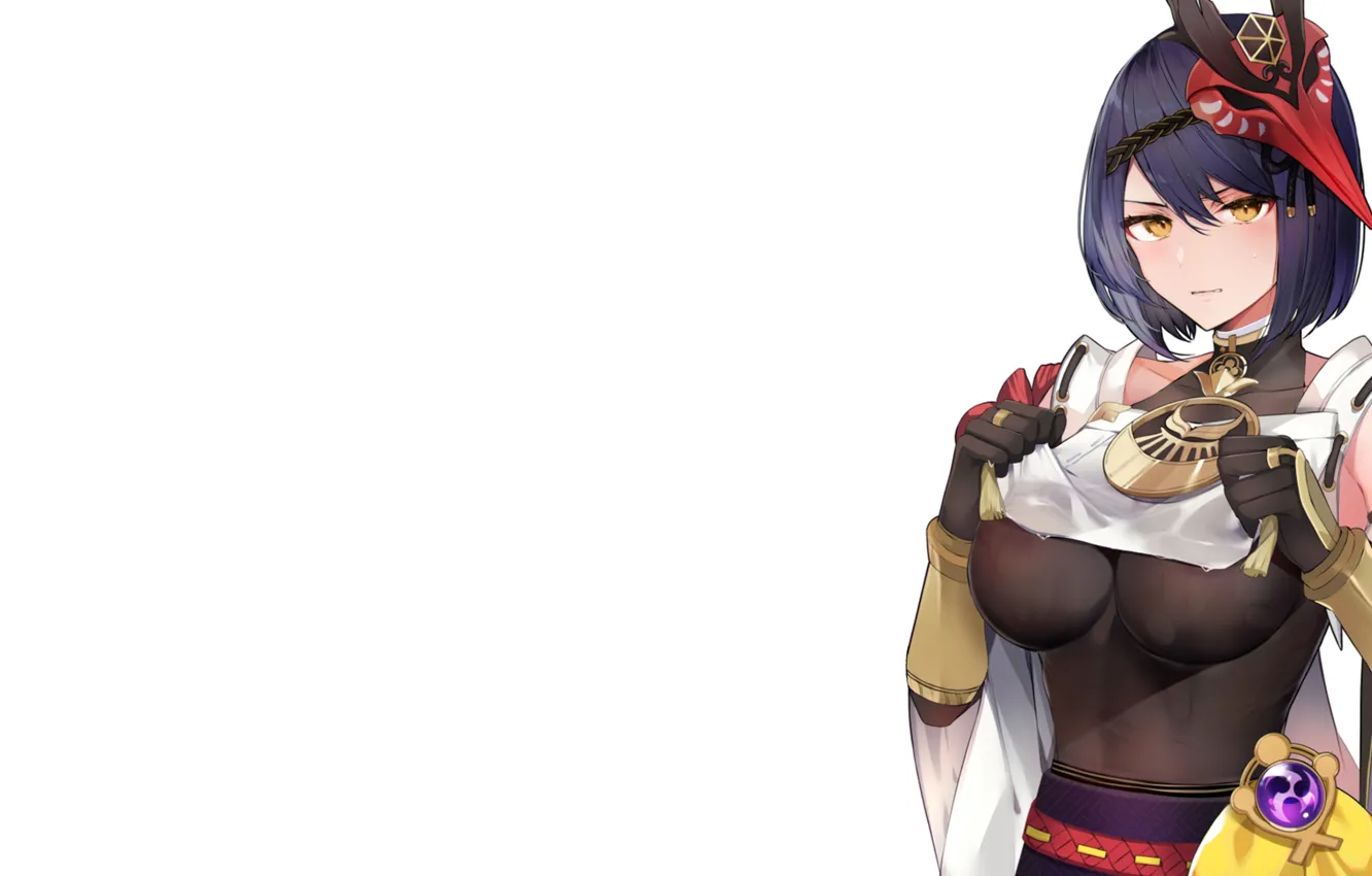 Photo wallpaper girl, sexy, boobs, anime, short hair, pretty, breasts, babe