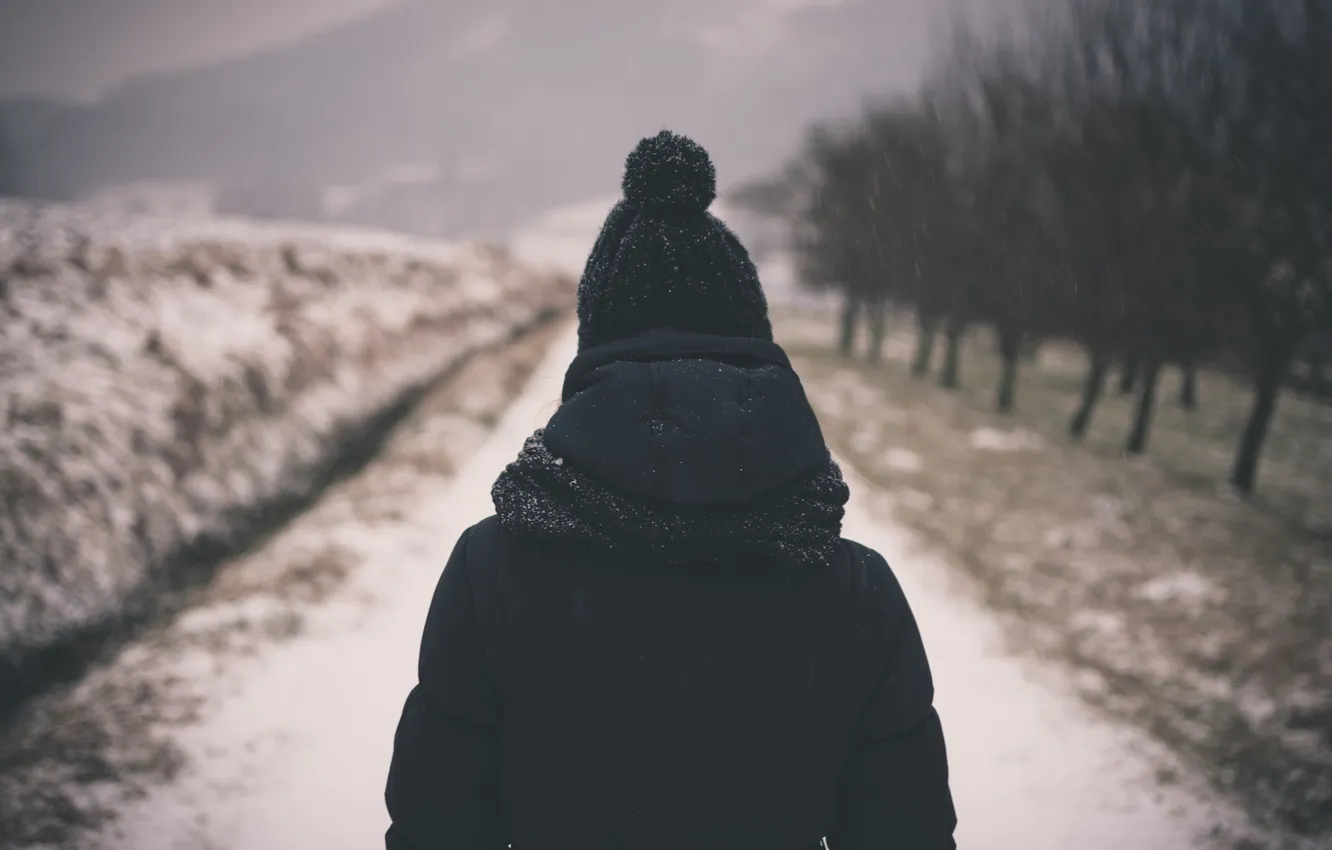 Photo wallpaper girl, hat, jacket, hood