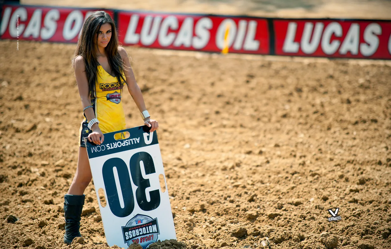 Photo wallpaper girl, girl, moto, yellow, Rockstar, racing, Leather Boots