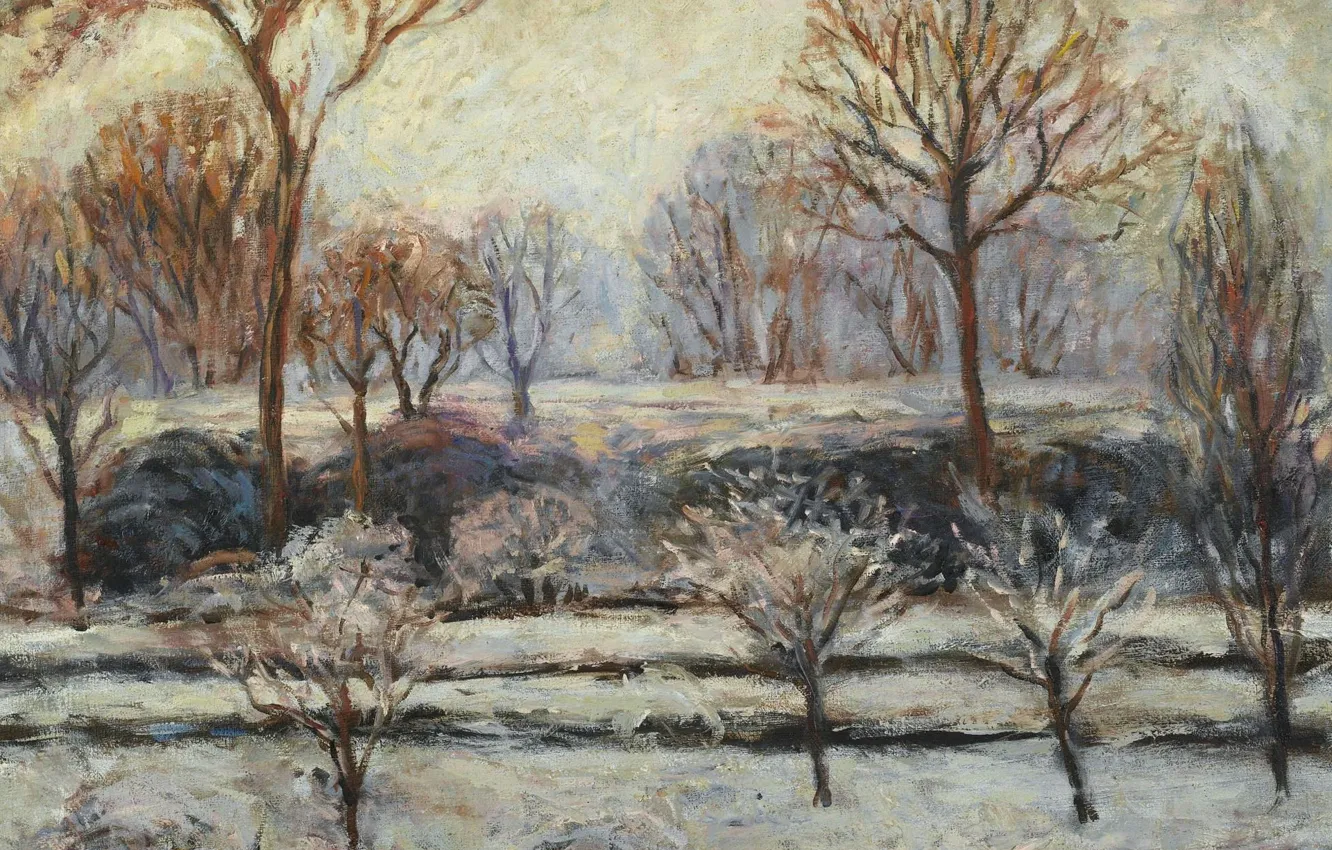Photo wallpaper snow, trees, picture, impressionism, Winter Landscape, Blanche Monet, Blanche Hoschede-Monet