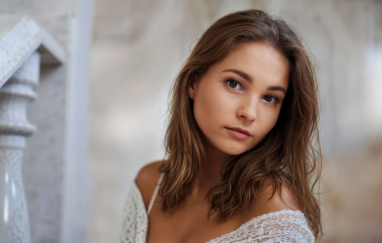 Photo wallpaper look, model, portrait, makeup, hairstyle, brown hair, beauty, in white