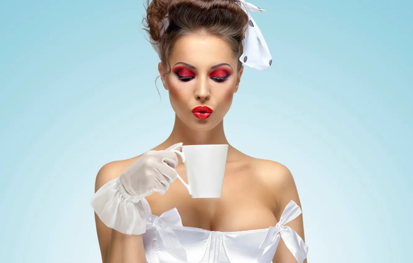 Photo wallpaper look, girl, eyelashes, hair, shadow, makeup, lips, mug