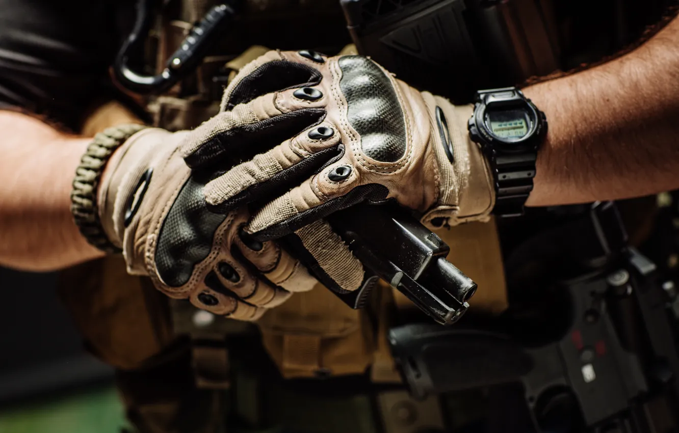 Photo wallpaper gun, soldier, gloves, protection