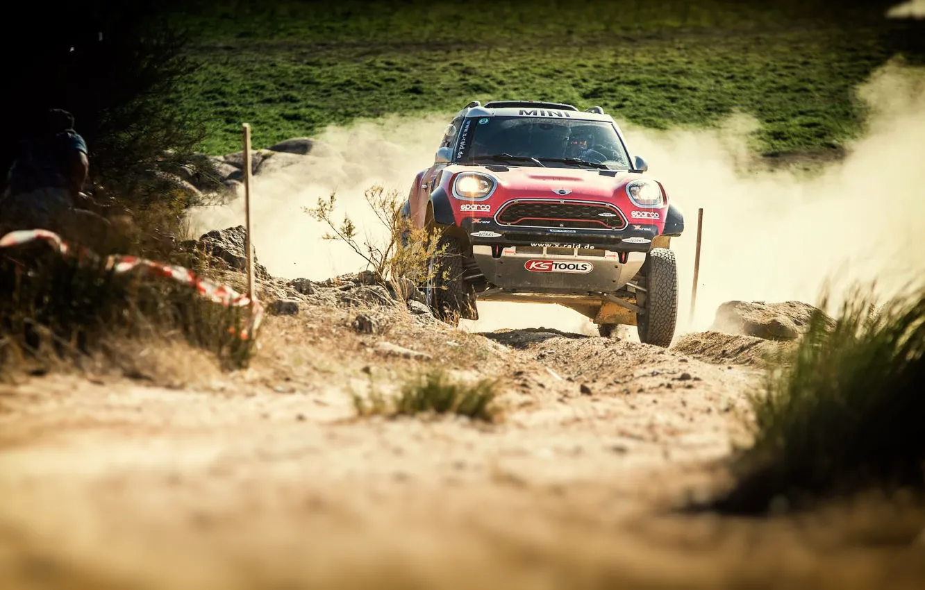 Photo wallpaper machine, auto, red, race, sport, speed, Mini, dust