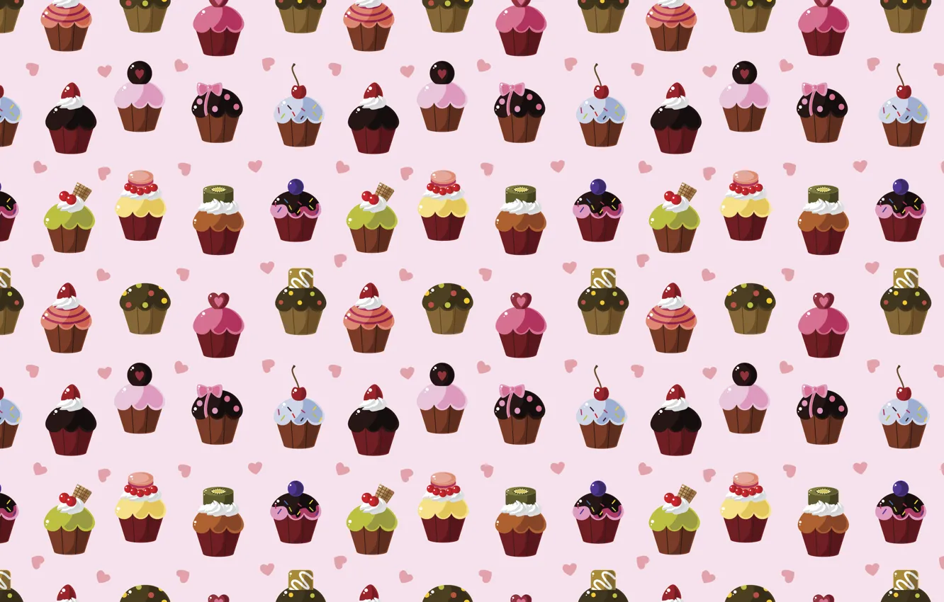 Photo wallpaper texture, hearts, sweets, cupcakes, cake, sweet background, snacks