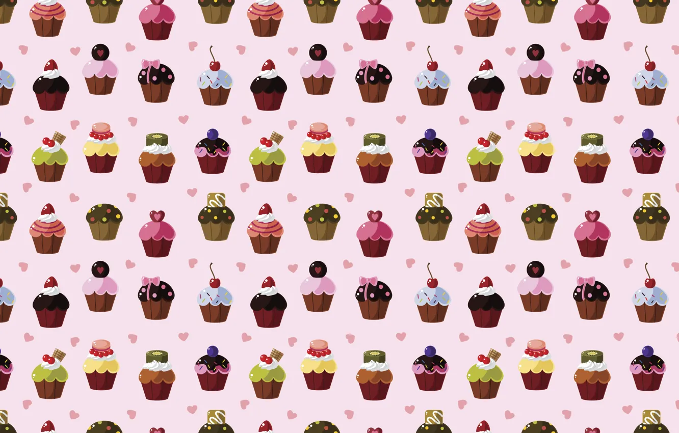 Photo wallpaper texture, hearts, sweets, yummy, cupcakes, cake, sweet background