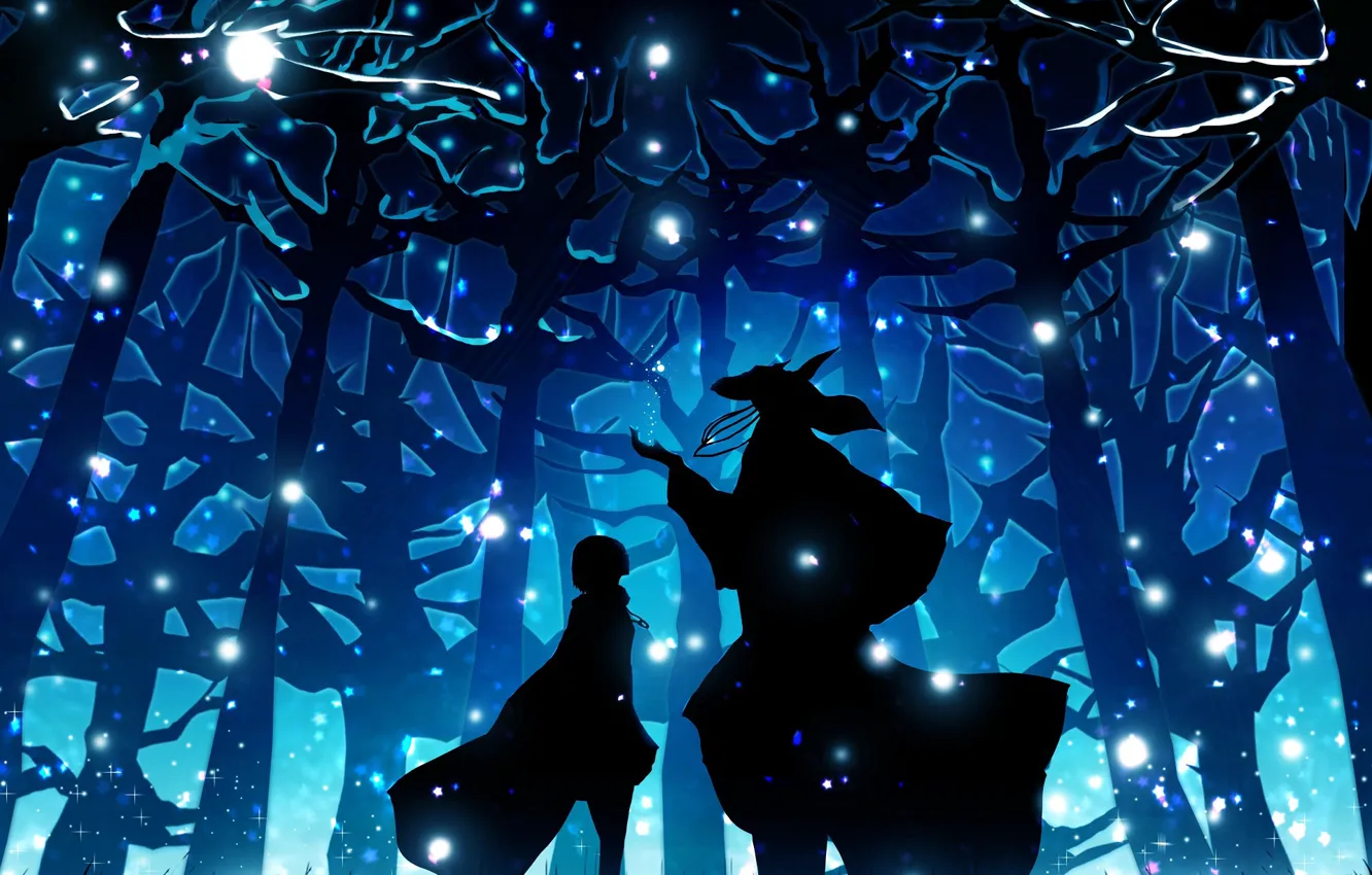 Photo wallpaper forest, girl, night, anime, art, fascinator, Mahou Tsukai no Yome