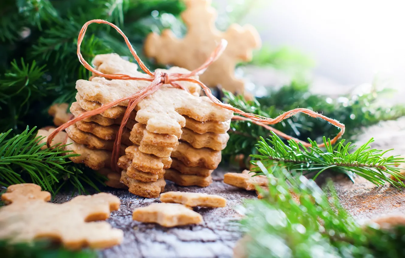 Photo wallpaper holiday, cookies, New year, decor, spruce branch