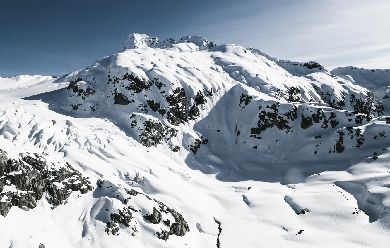 Photo wallpaper winter, the sky, clouds, snow, landscape, mountains, nature, rocks