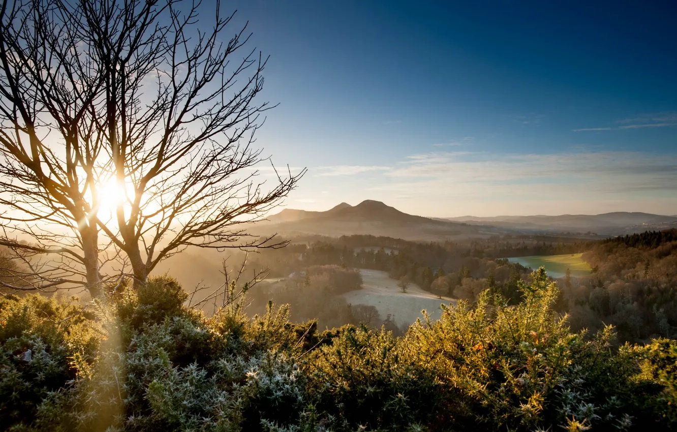 Photo wallpaper light, landscape, mountains, morning