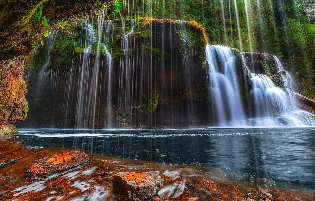 Photo wallpaper water, stones, waterfall, moss, stream