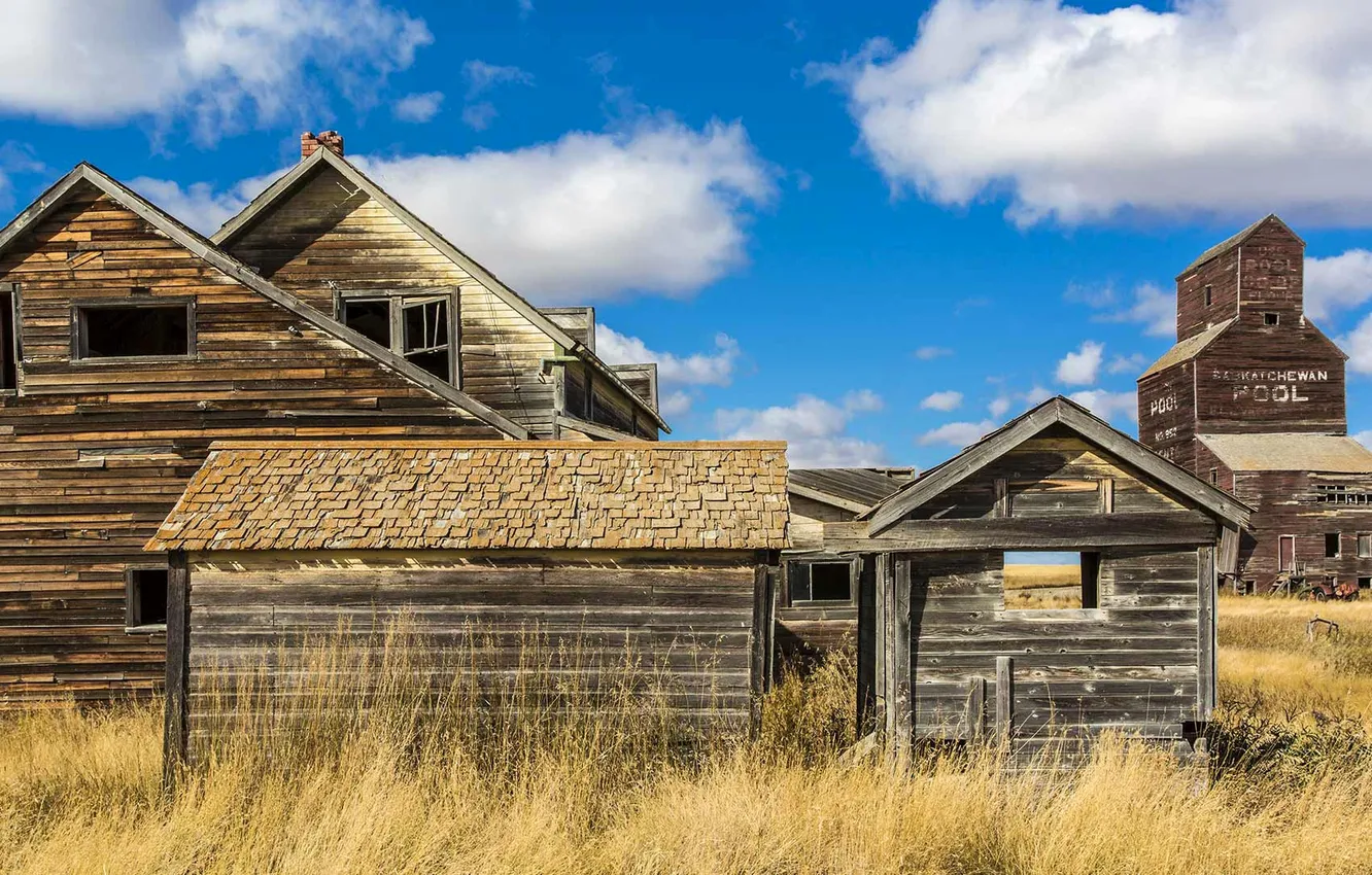 Photo wallpaper the sky, grass, clouds, Canada, Saskatchewan, abandoned house