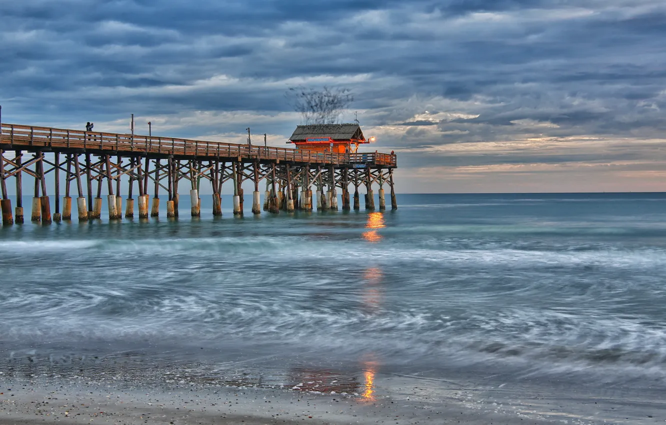 Photo wallpaper beach, birds, sunrise, cocoa beach