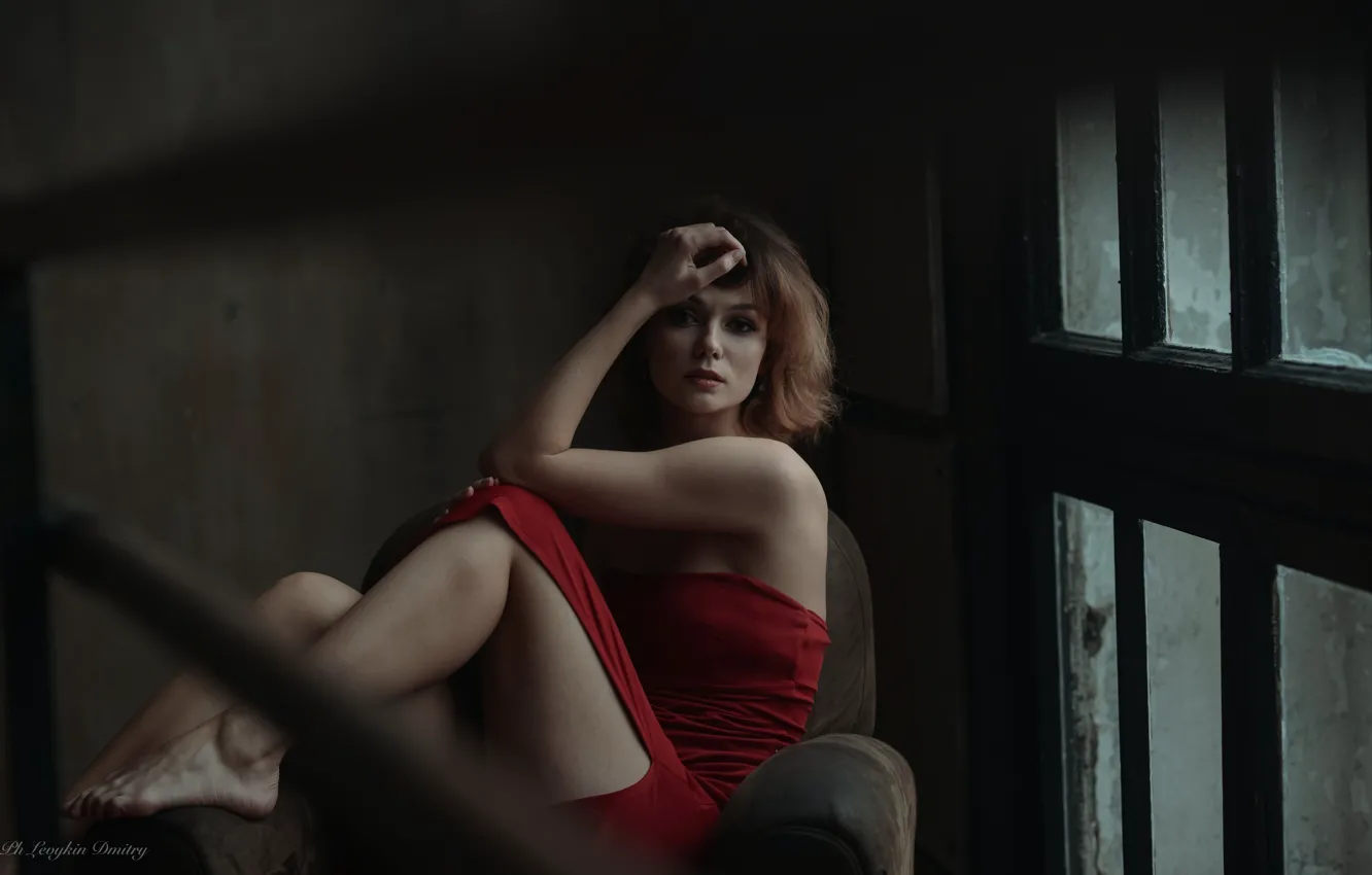 Photo wallpaper girl, dress, legs, in red, Dmitry Levykin, Ekaterina Chuykova