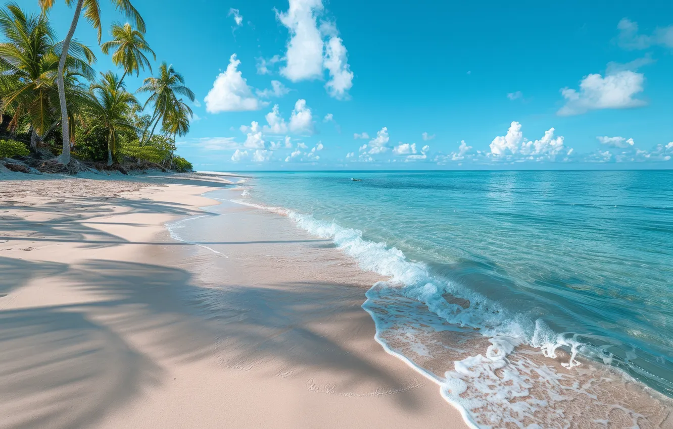 Photo wallpaper sand, sea, wave, summer, the sky, clouds, light, landscape
