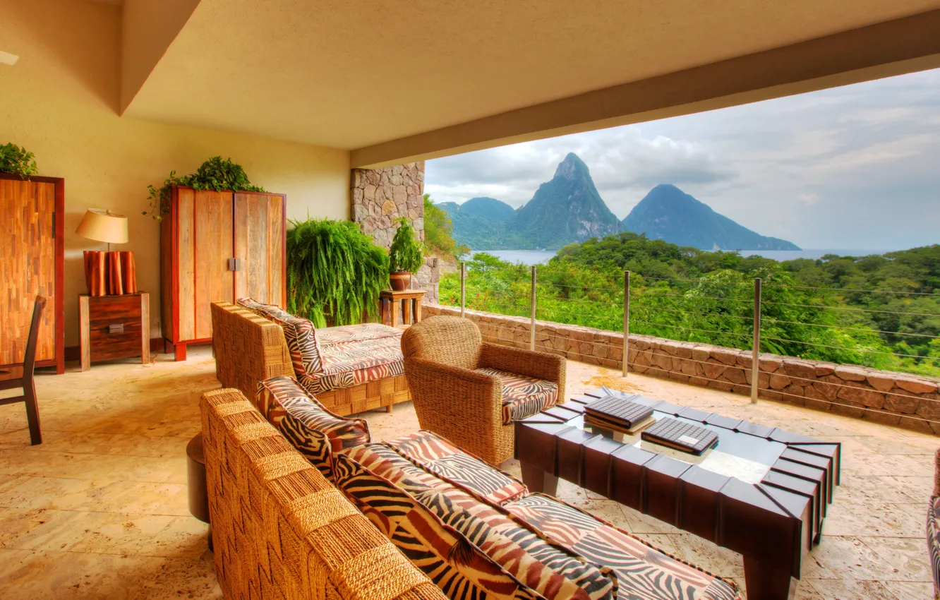 Photo wallpaper interier, Caribbean, Saint Lucia, Jade Mountain hotel
