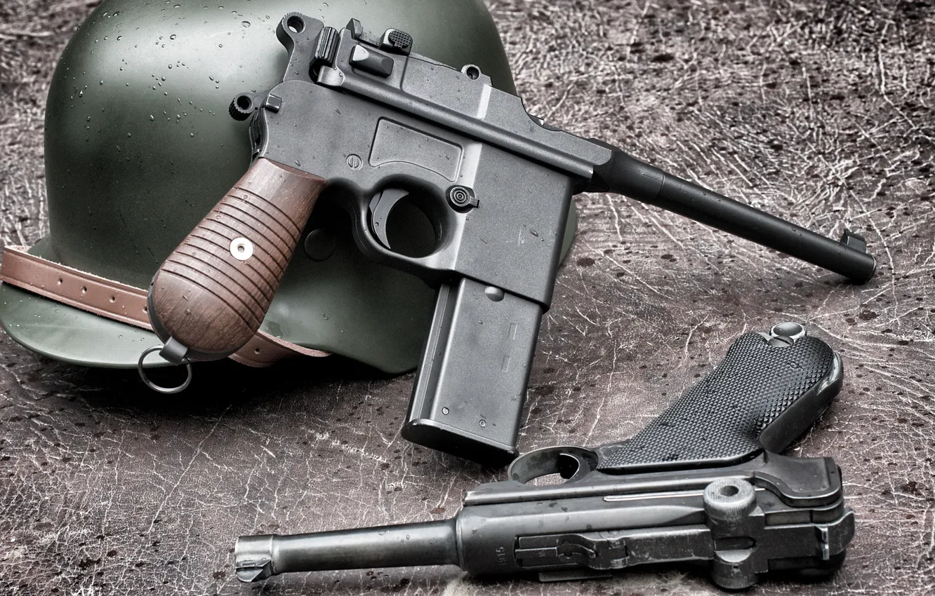 Photo wallpaper guns, helmet, P08, Luger, Mauser C96