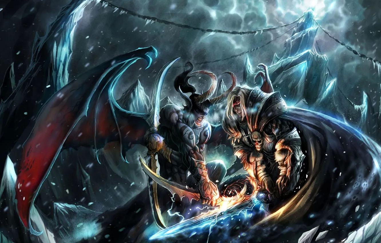 Photo wallpaper Illidan, Lich King, wow, arthas, Illidan vs. Arthas, Epic Duel