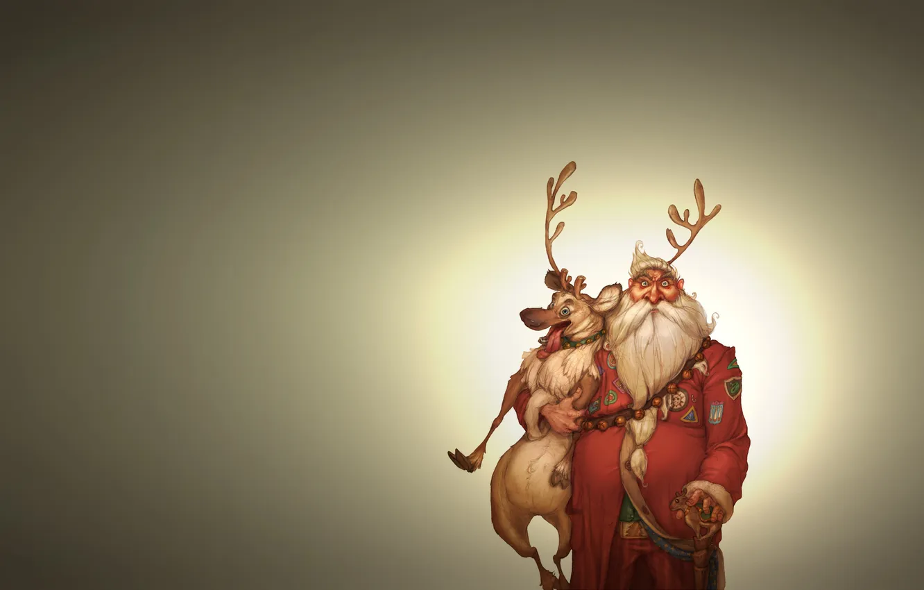 Photo wallpaper animal, people, deer, horns, Santa Claus, Santa Claus, santa claus