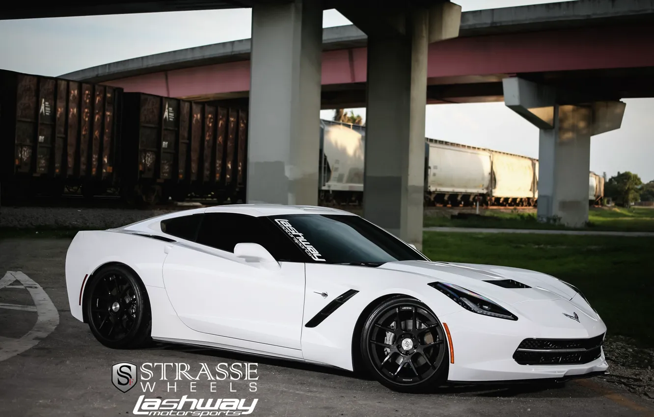 Photo wallpaper Corvette, wheels, Stingray, strasse