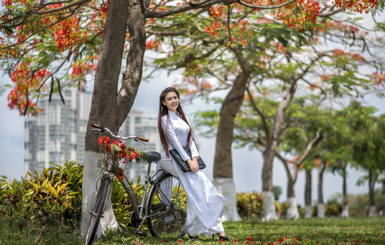 Photo wallpaper summer, girl, bike