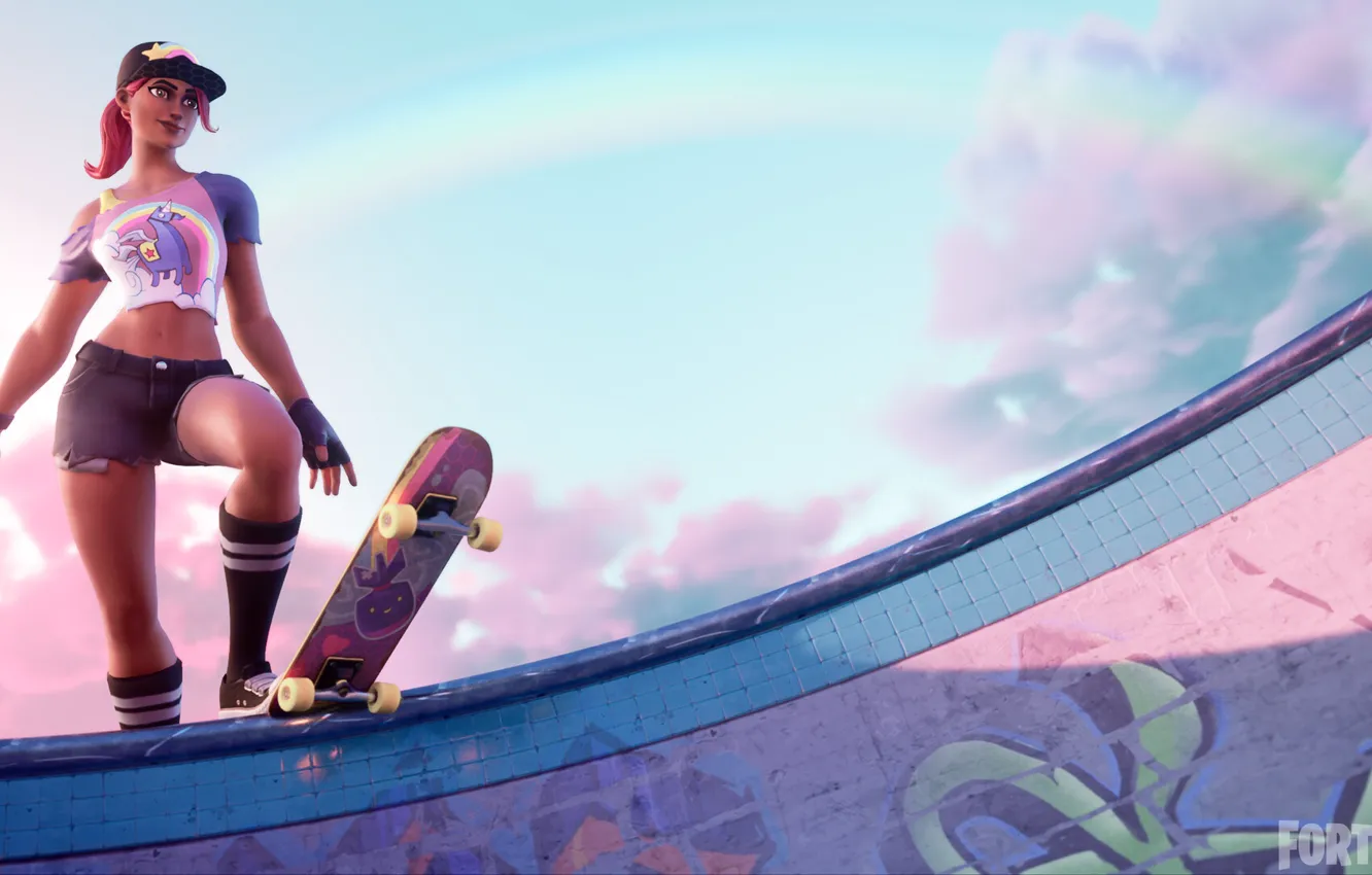 Photo wallpaper girl, skate, Fortnite