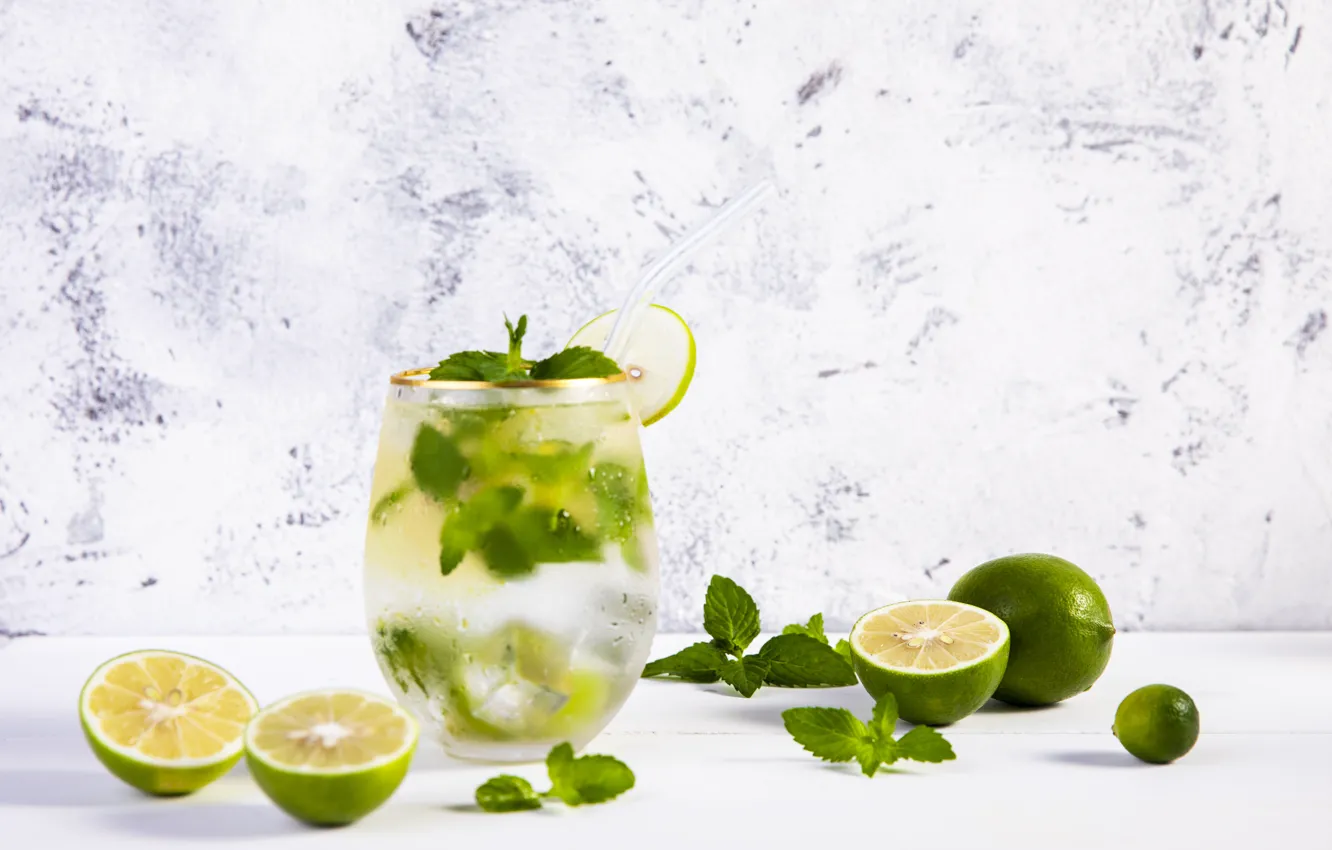 Photo wallpaper glass, lime, citrus, mint, lemonade