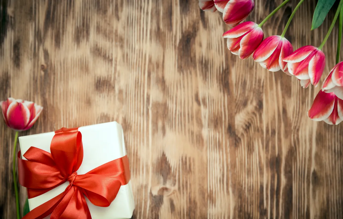 Photo wallpaper flowers, tulips, red, love, March 8, wood, romantic, tulips