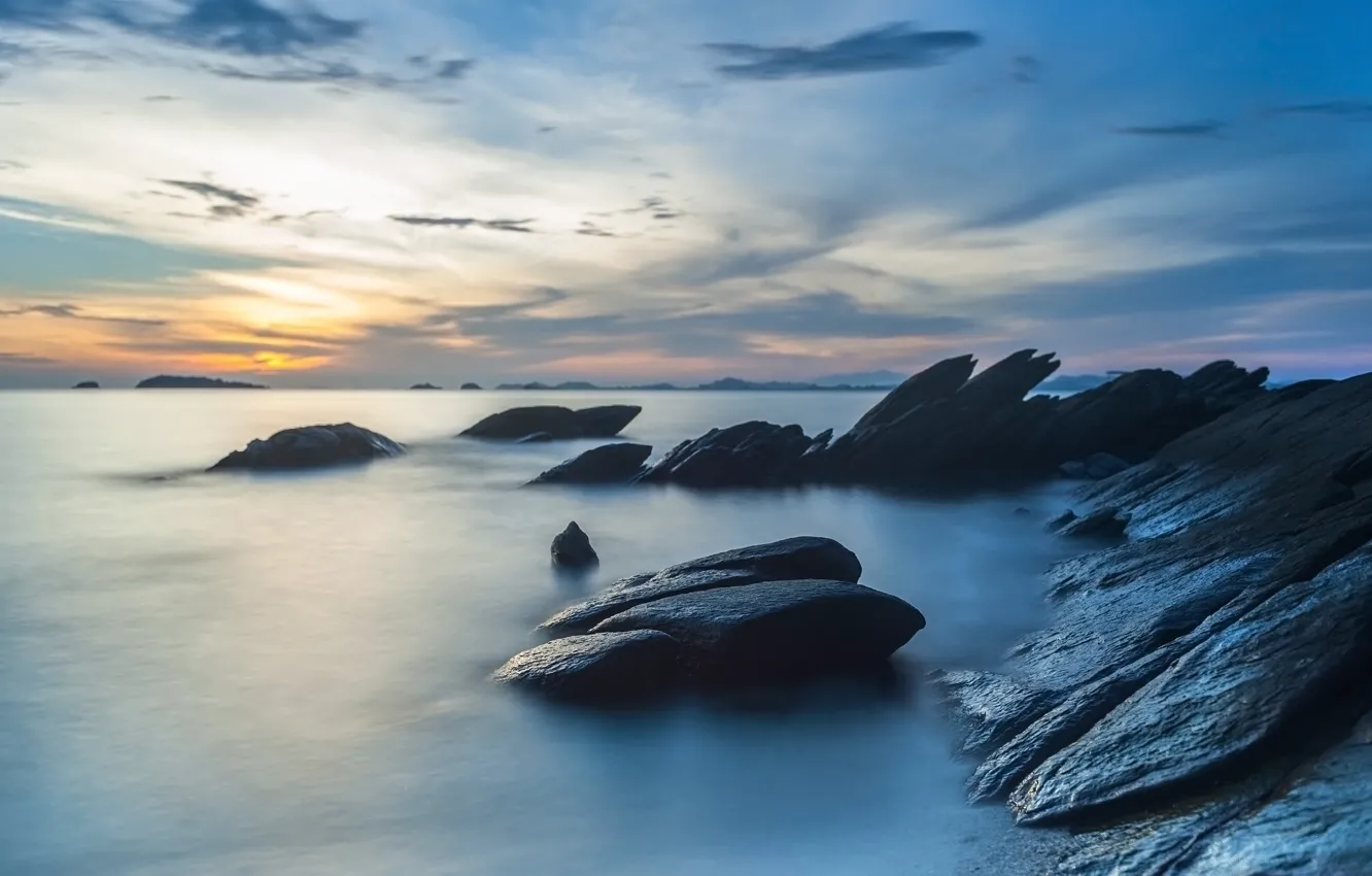 Photo wallpaper sea, the sky, stones, rocks, shore