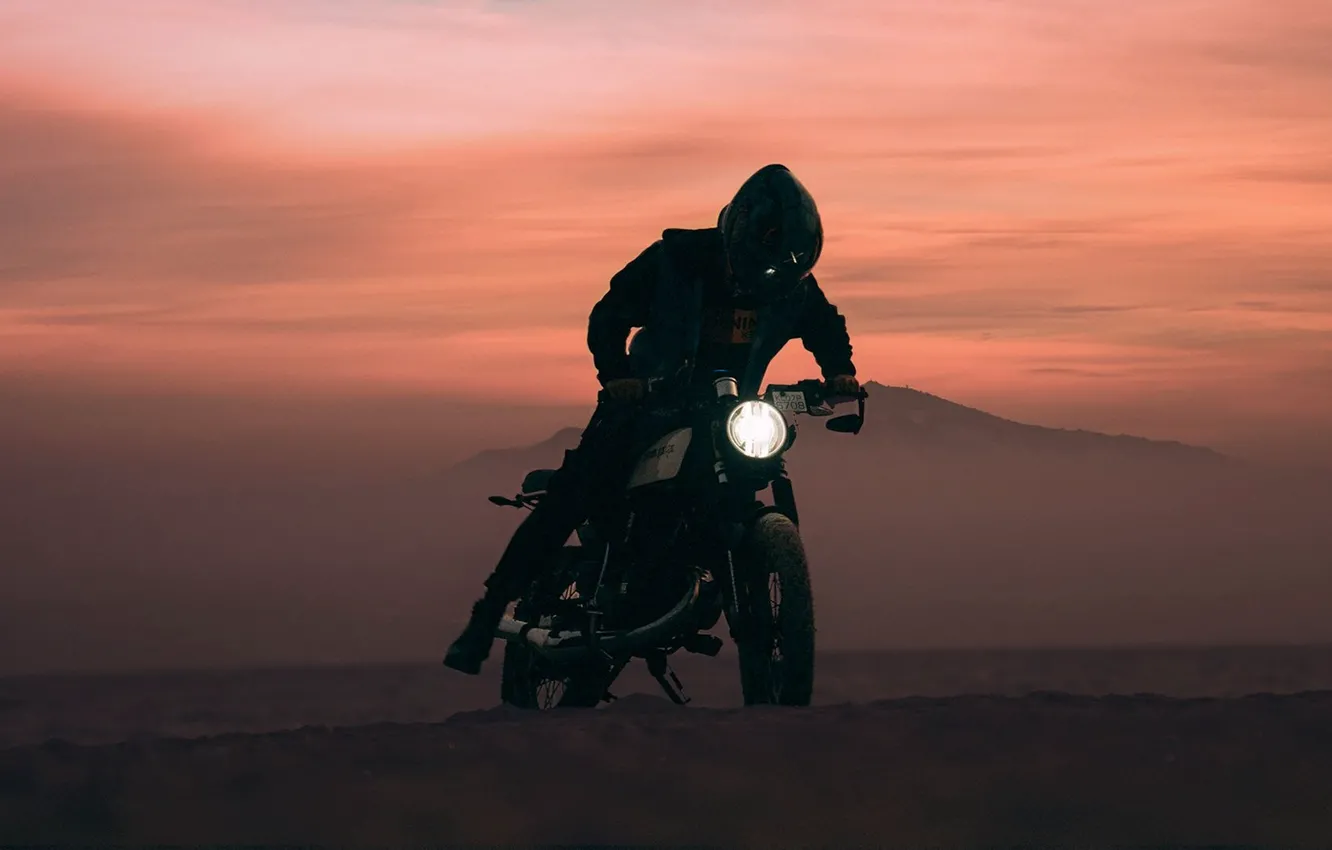 Photo wallpaper sand, motorcycle, bike, twilight