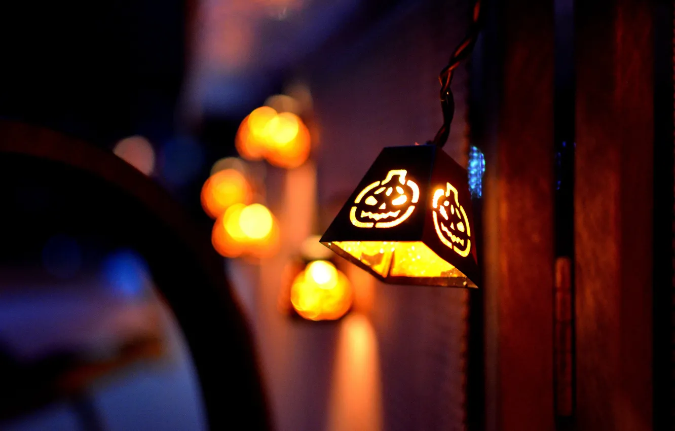 Photo wallpaper night, street, blur, lights, Halloween, bokeh, Jack