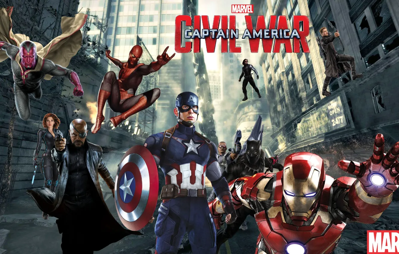 Photo wallpaper team, Captain America, Captain America, Civil War, The split of the Avengers