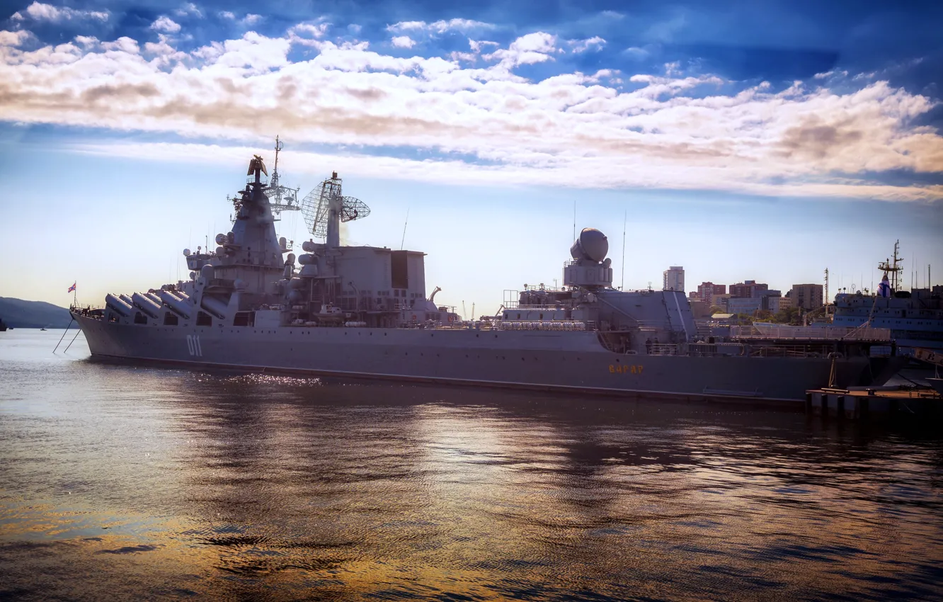 Photo wallpaper cruiser, the Vikings, rocket, the project 1164, Vladivostok