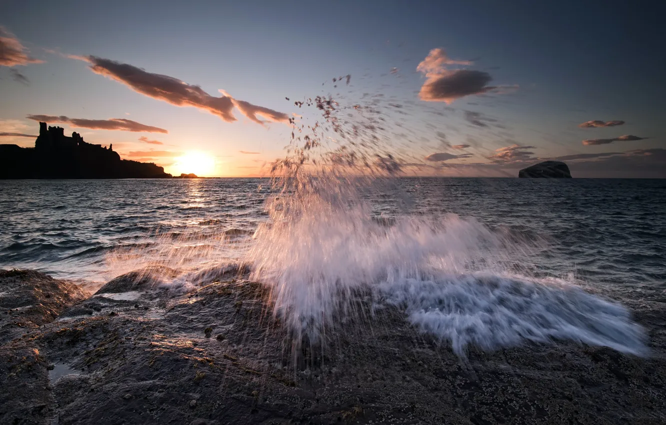 Photo wallpaper sea, the sky, squirt, dawn, dal, horizon, CLOUD.SUNSET