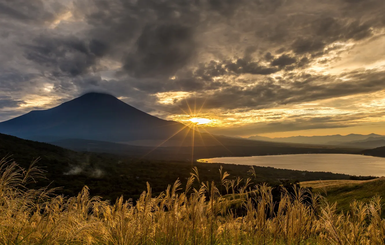Photo wallpaper landscape, sunset, mountains
