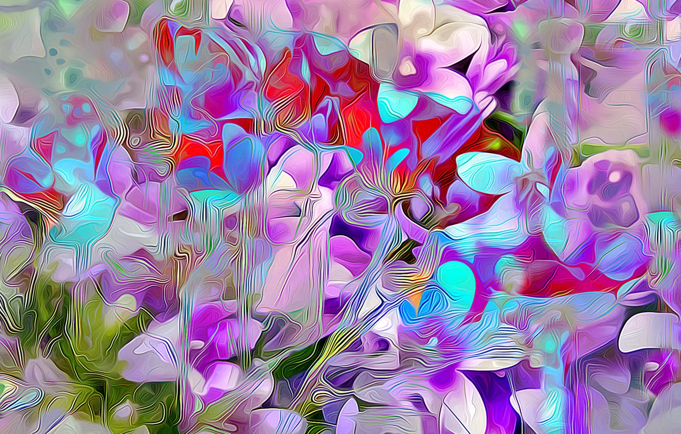 Photo wallpaper flowers, nature, rendering, plant, petals, meadow