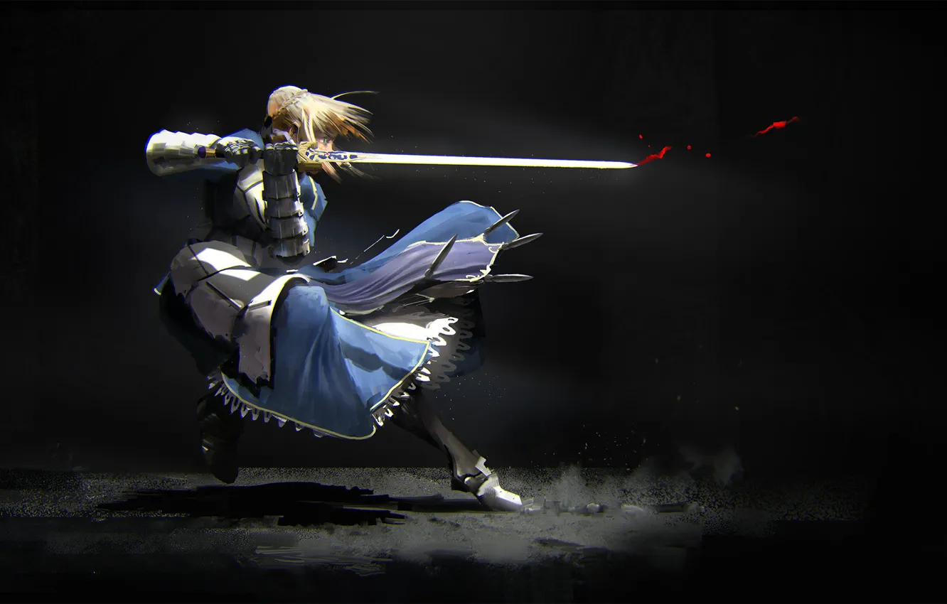 Photo wallpaper girl, movement, sword, the saber, Fate stay night, Fate / Stay Night