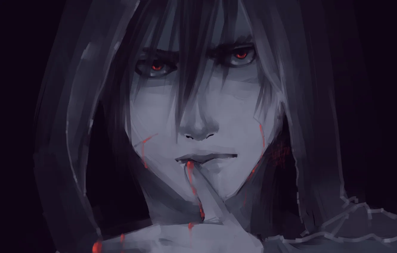 Photo wallpaper blood, the game, art, hood, guy, cage, KitaShu, Nitta Takashi