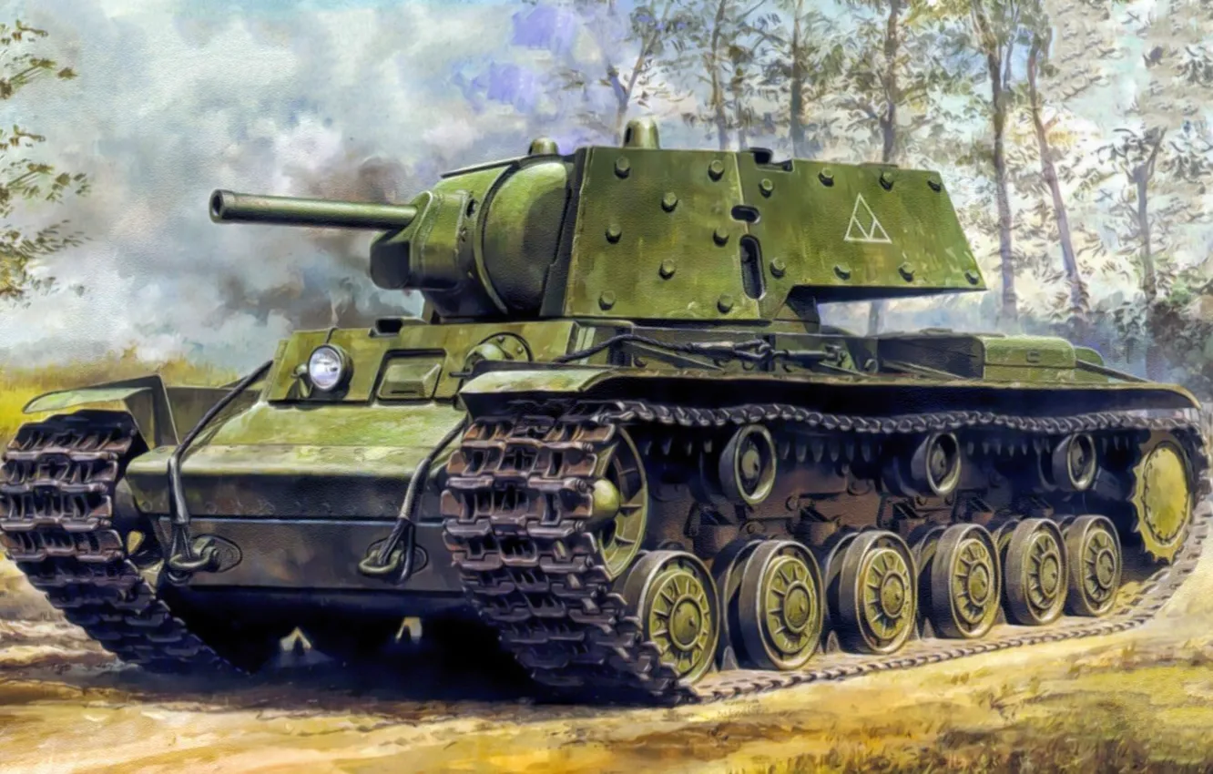 Photo wallpaper war, art, painting, tank, ww2, KV-1, Kliment Voroshilov tank